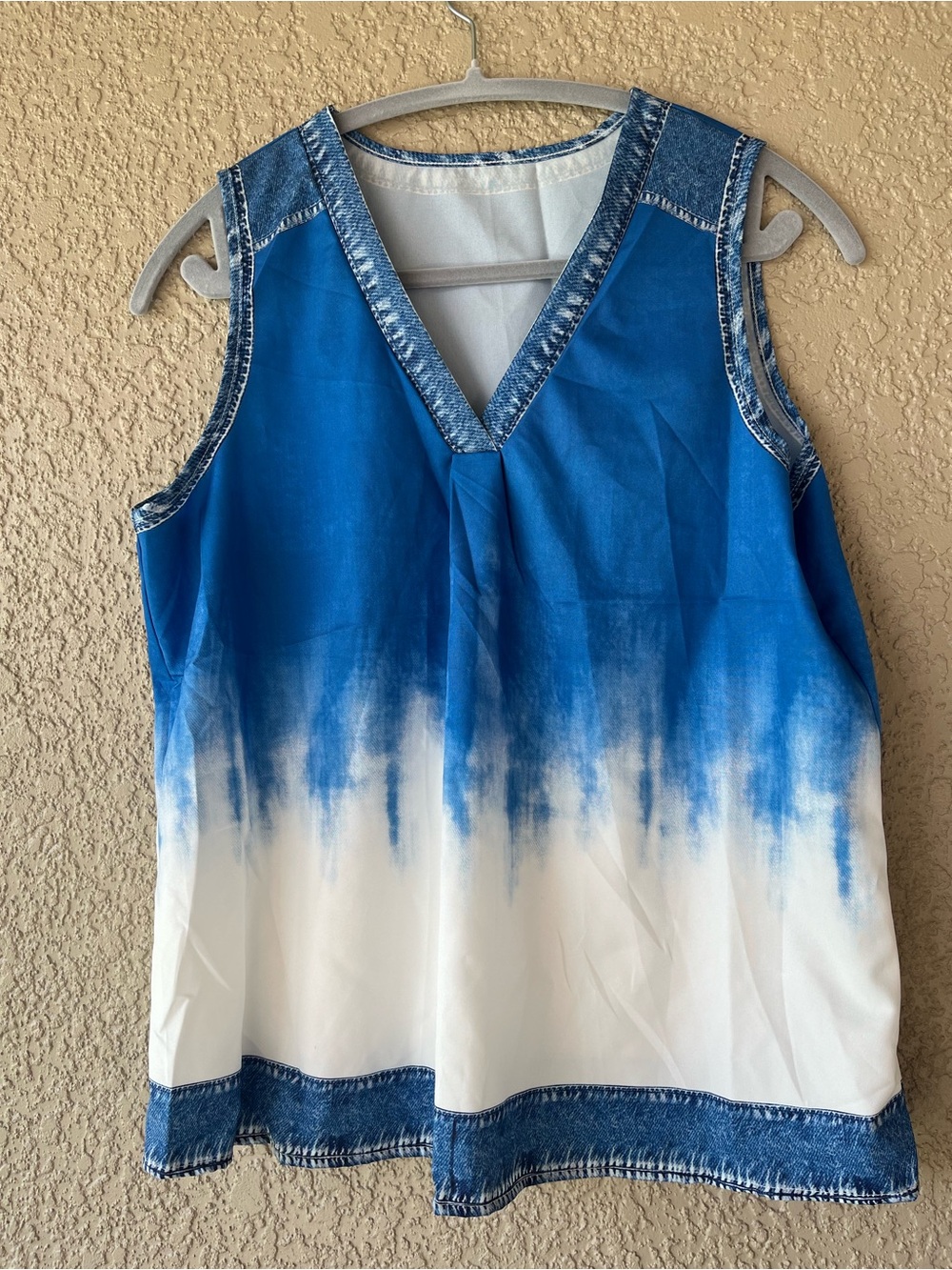 SHEIN Blue and White Ombre V-Neck Tank Top